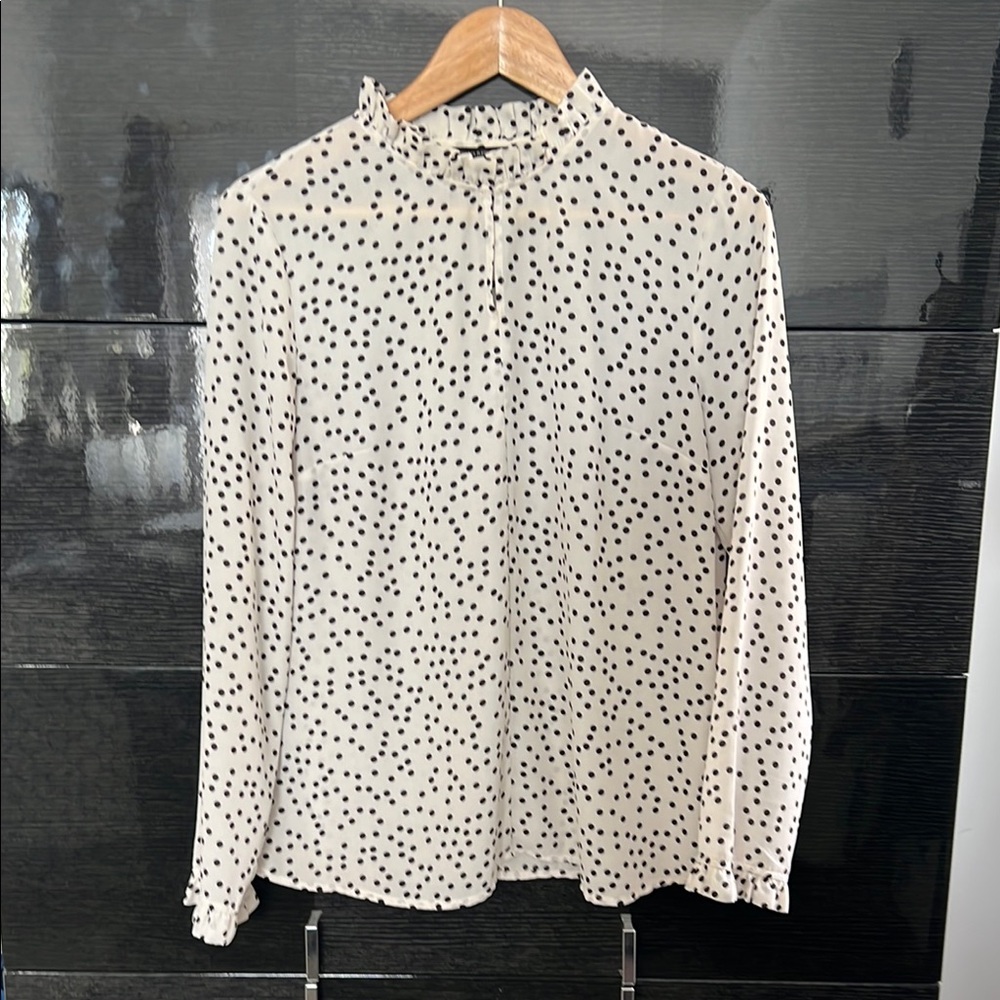 Banana Republic White and Black Blouse with Animal Print
